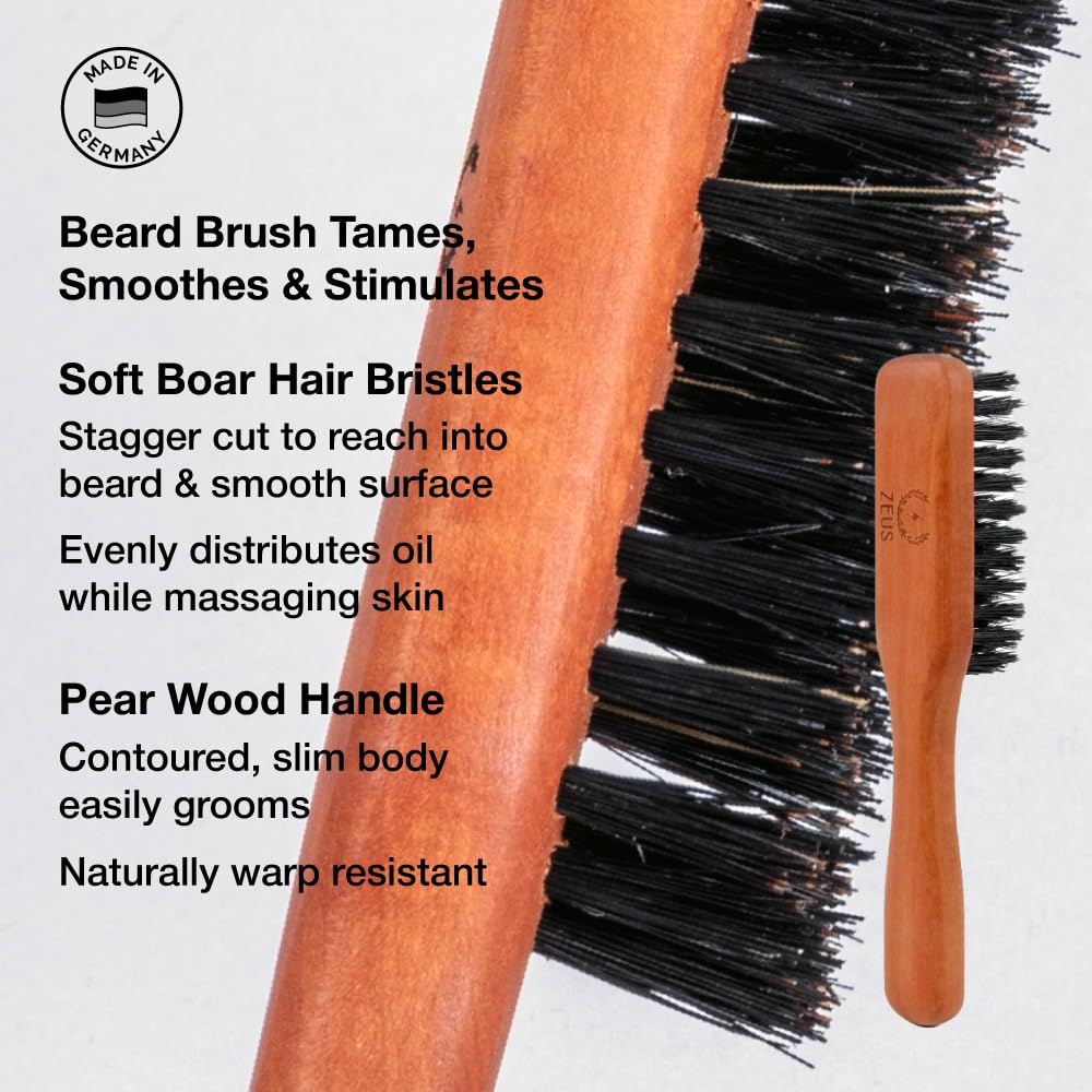 ZEUS Deluxe Beard Care Kit for Men, Italian Cypress Oil, Wash & Brush Set
