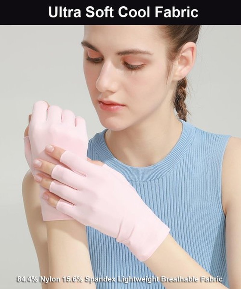 SUJAYU 2 Pairs UV Gloves for Gel Manicures, UPF Gloves Fingerless Gloves for Women, UV Nail Gloves UV Protection Gloves UV Lamp Gloves UV Light Gloves for Gel Nails (Black+White)