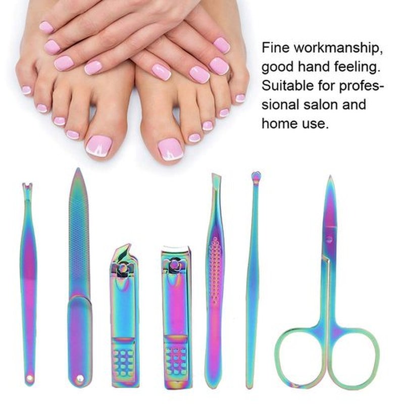 Nail Clipper Set – 7pcs Colorful Professional Stainless Steel Portable Travel Grooming Kit Nail Care Nail Scissors Kit Mens Women