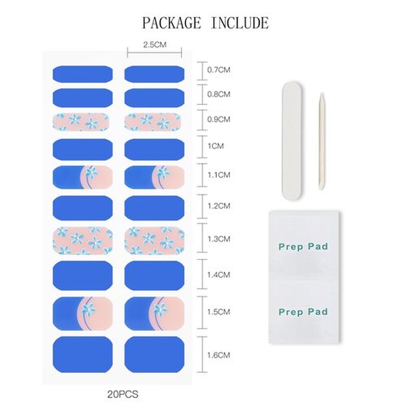 JMEOWIO Gel Nail Stickers Blue Flower French Tip Semi Cured Gel Nail Strips Wraps UV/LED Nails Art Design Decoration Accessories