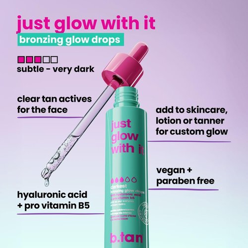 b.tan Dark Self Tanning Drops - Gradual Bronzing Serum for Face & Body with Hydrating Hyaluronic Acid, 1.3 Fl Oz