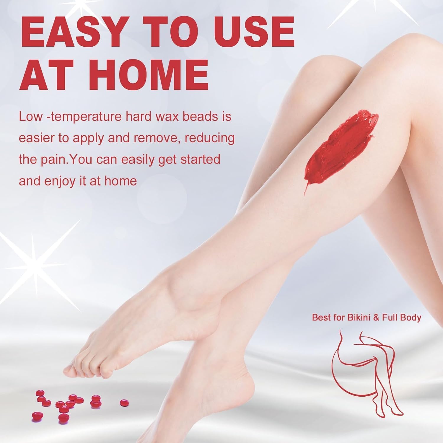 3lb Coral Red Gel Wax Beads, Hypoallergenic & Stripless, Unscented for Sensitive Skin, Coarse & Fine Hair Removal for Full Body, Bikini & Brazilian, Includes 10 Wooden Sticks & 20 Cooling Care Sheets
