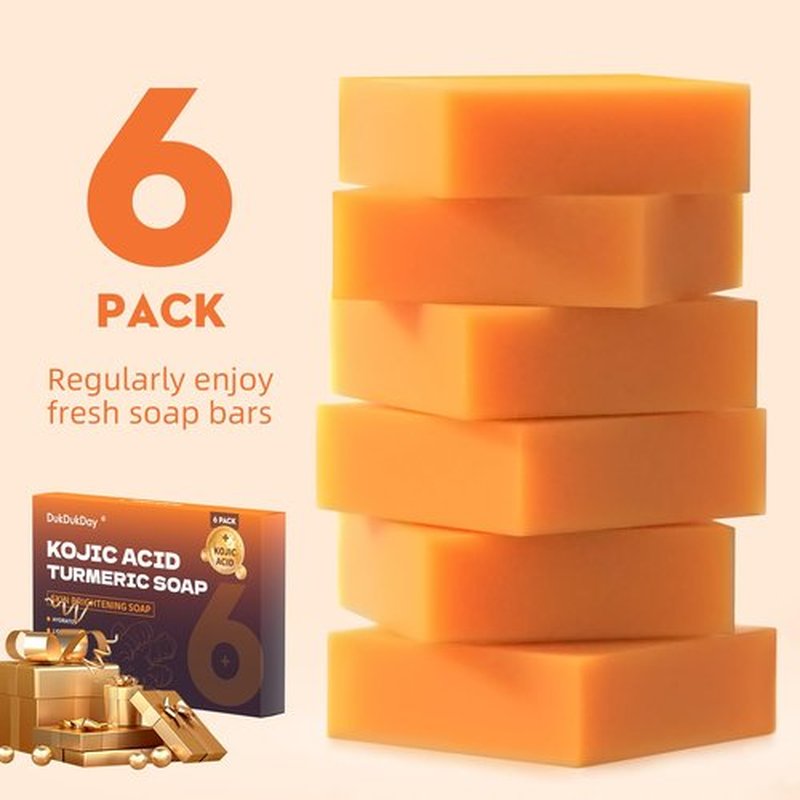 Dukdukday Turmeric Soap Bar Dark Spots for Face & Body, Kojic Acid soap Deep Cleansing, Gentle Soap Sensitive Skin Formula, All Skin Types 60g x 6 Bars