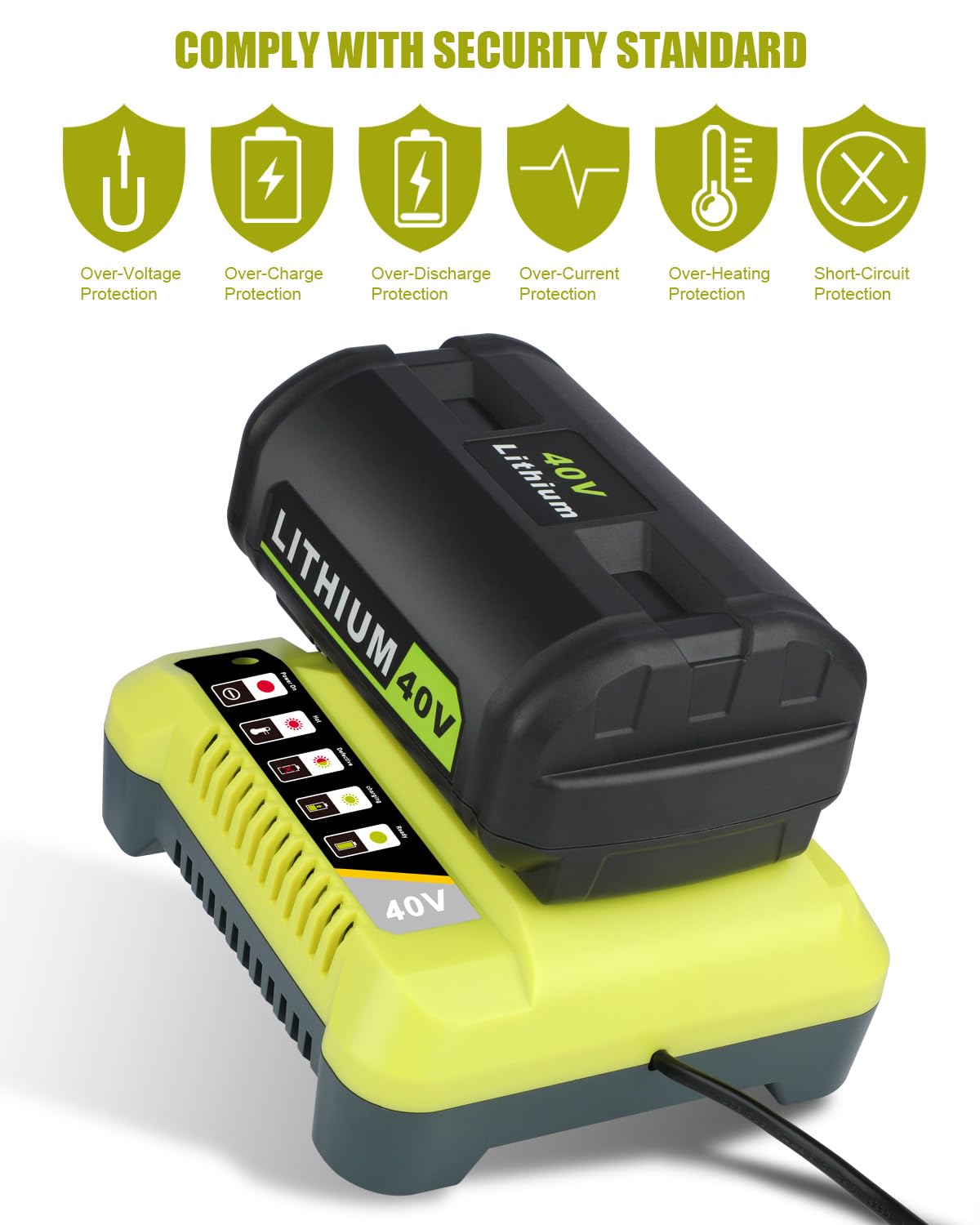 KUNLUN OP401 40-Volt Battery Lithium-Ion Charger for Ryobi 40V OP4050A OP4026 OP40601 OP4040 OP4030 OP4015 OP40201 Li-ion Battery with LED Indicator(40V Batteries Not Included)
