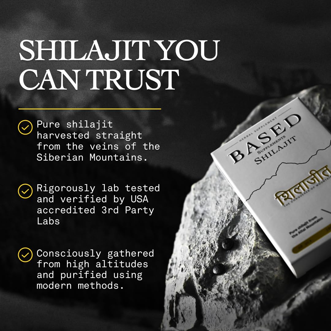 Based Shilajit | Pure Shilajit Tablets with Max Potency, Energy & Immune Support for Men and Women | Rich in Fulvic Acid and 85+ Trace Minerals, 60 Tablets
