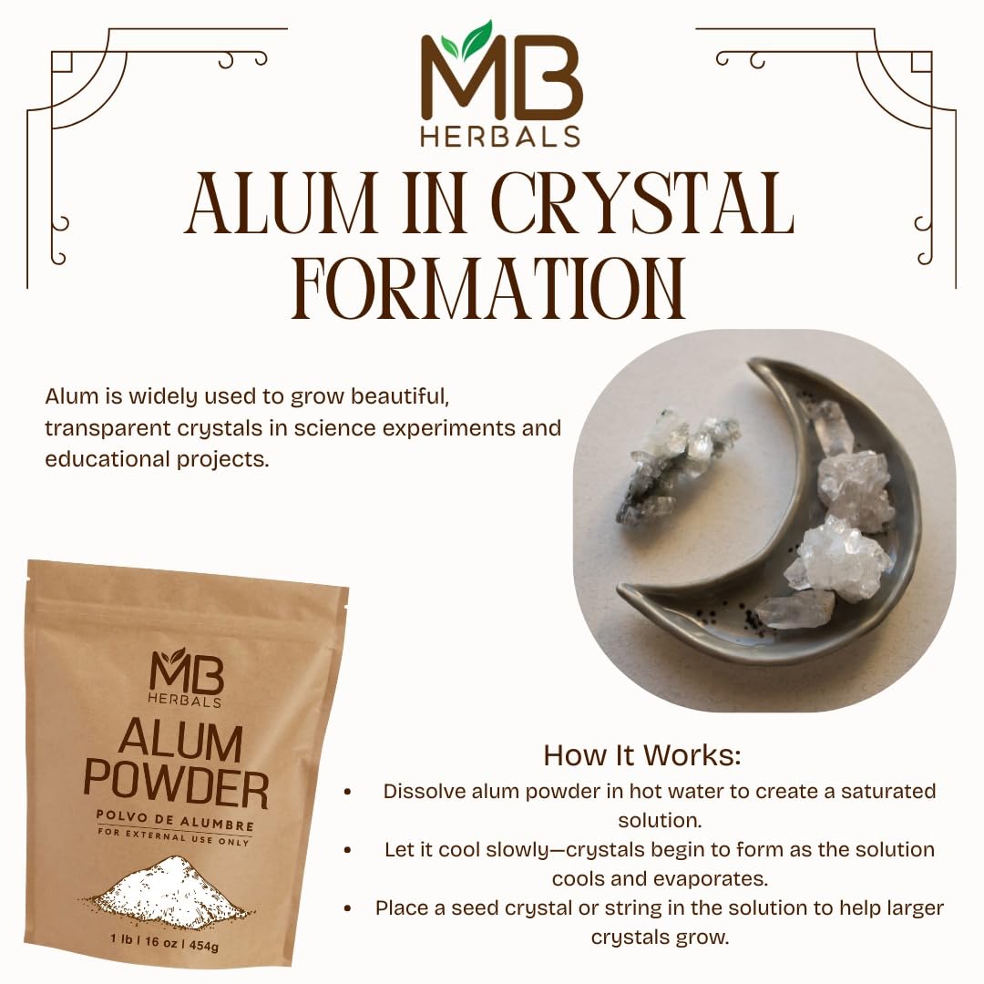 MB Herbals Alum Powder 8 oz / 0.5 lb / 227g | Deodorant | After Shave | Leather Fabric and Paper Mordant | Do Not Ingest | External Use Only