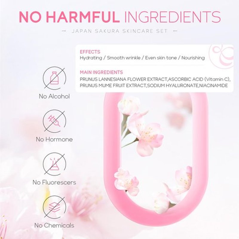 6 Pcs Skin Care Sets JAPAN SAKURA Women Beauty Gift Sets Sakura Skin Care Kit with Cleanser, Toner, Serum, Eye Cream, Lotion, Essence Cream Travel Kit for Women Teen Girls