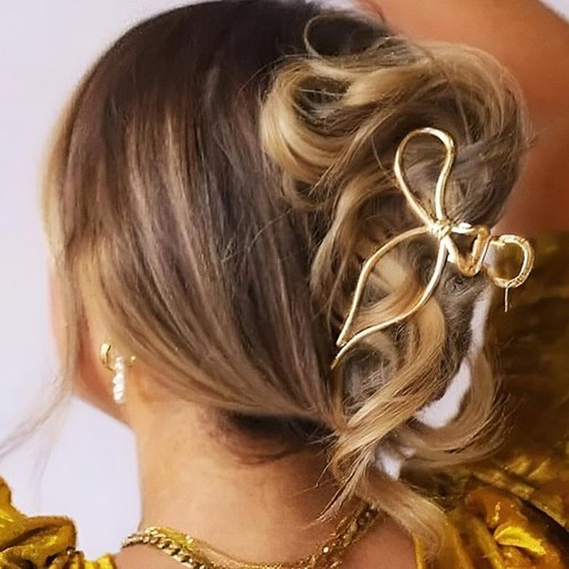 Gortin Bow Claw Clips Gold Metal Hair Clips for Thick Hair Large Fancy Hair Claw Clip Hair Accessories for Women