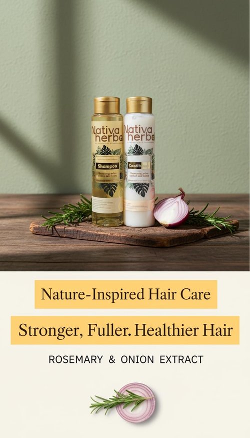 Nativa Herbal Rosemary and Onion Shampoo & Conditioner – Hair Growth and Anti Hair Loss Set, Organic 18.5 fl oz Each, Strengthens Roots, Restores Shine, Paraben Free Natural Hair Care