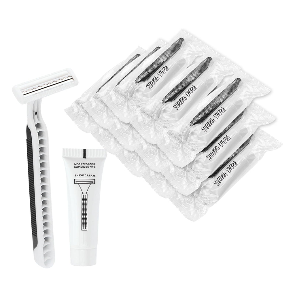 Disposable Razors in Bulk Pack of 30,Black Disposable Shaving Razors Individual Wrapped Twin Blade Bulk Disposable Razors with Clear Cap and 10g Shaving Cream for Homeless,Hotel,Travel,Charity,Shelter