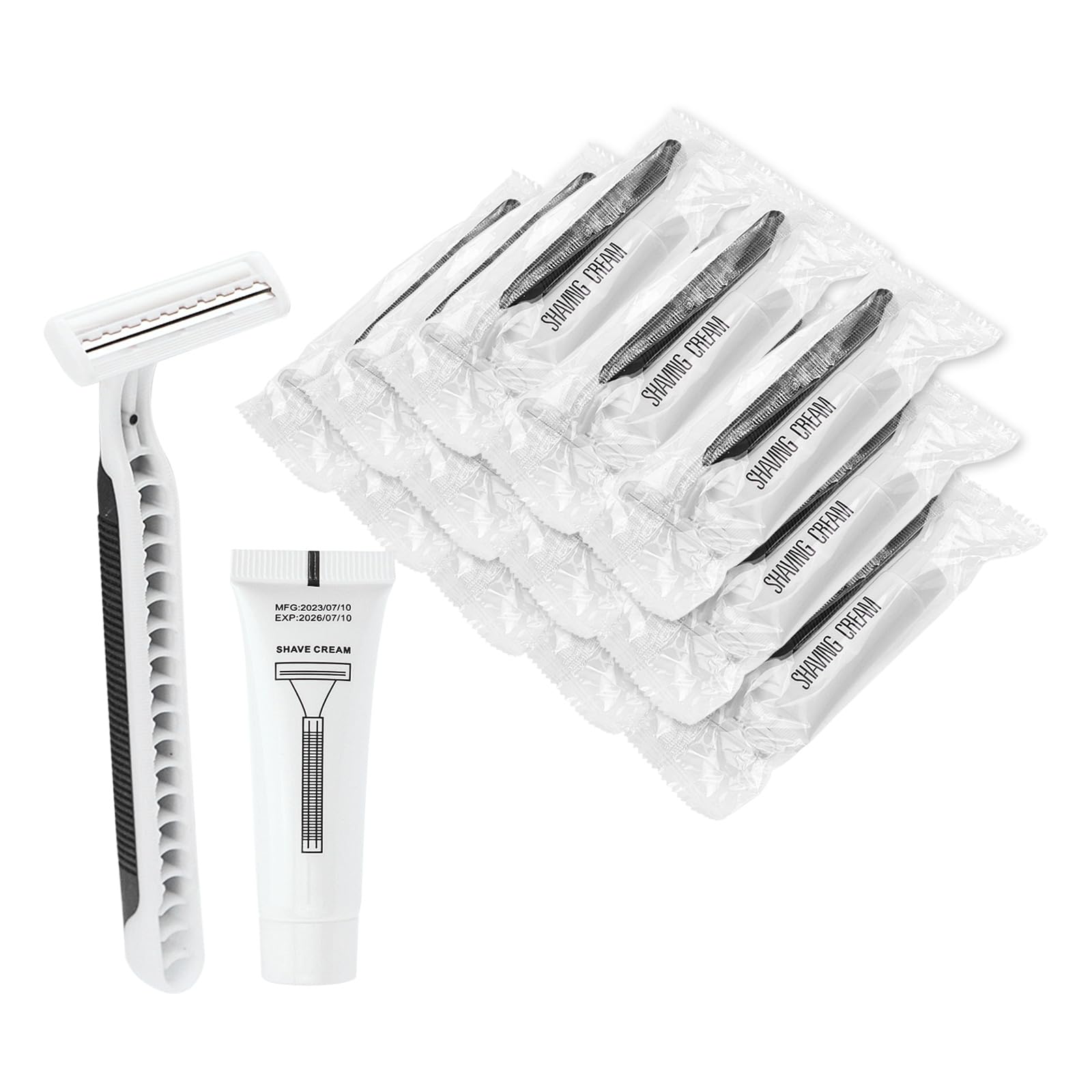 Disposable Razors in Bulk Pack of 30,Black Disposable Shaving Razors Individual Wrapped Twin Blade Bulk Disposable Razors with Clear Cap and 10g Shaving Cream for Homeless,Hotel,Travel,Charity,Shelter