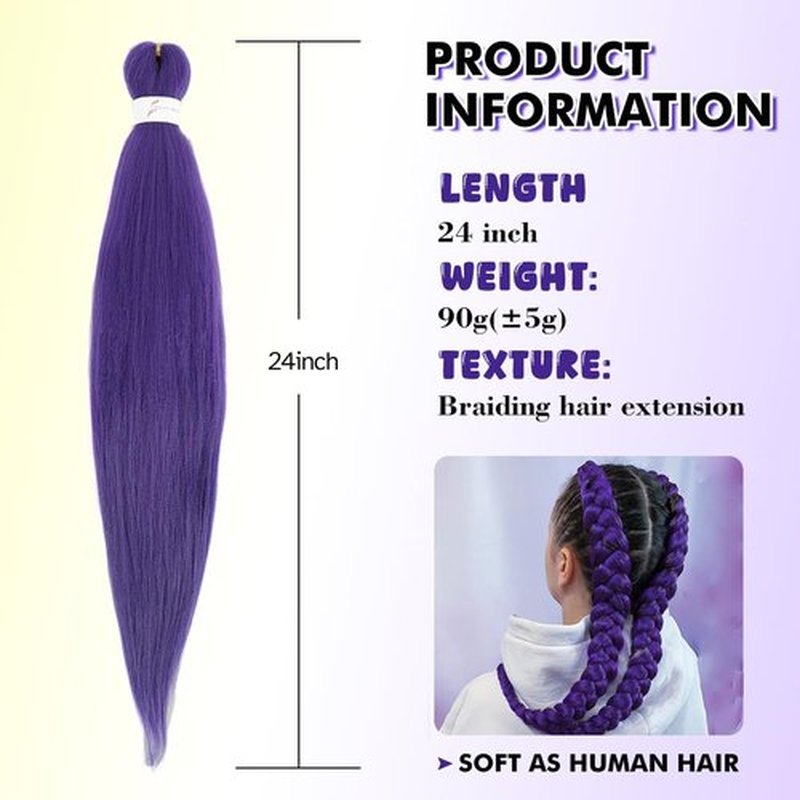 24inch Long Purple Braiding Hair Pre Stretched Synthetic Braiding hair Extensions for Braids, Purple Hair Extensions for Stage Party Halloween Costume Cosplay