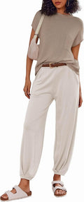 Ekouaer Two-Piece Lounge Set - Knit Sweater Top & Jogger Pants Matching Tracksuit for Women