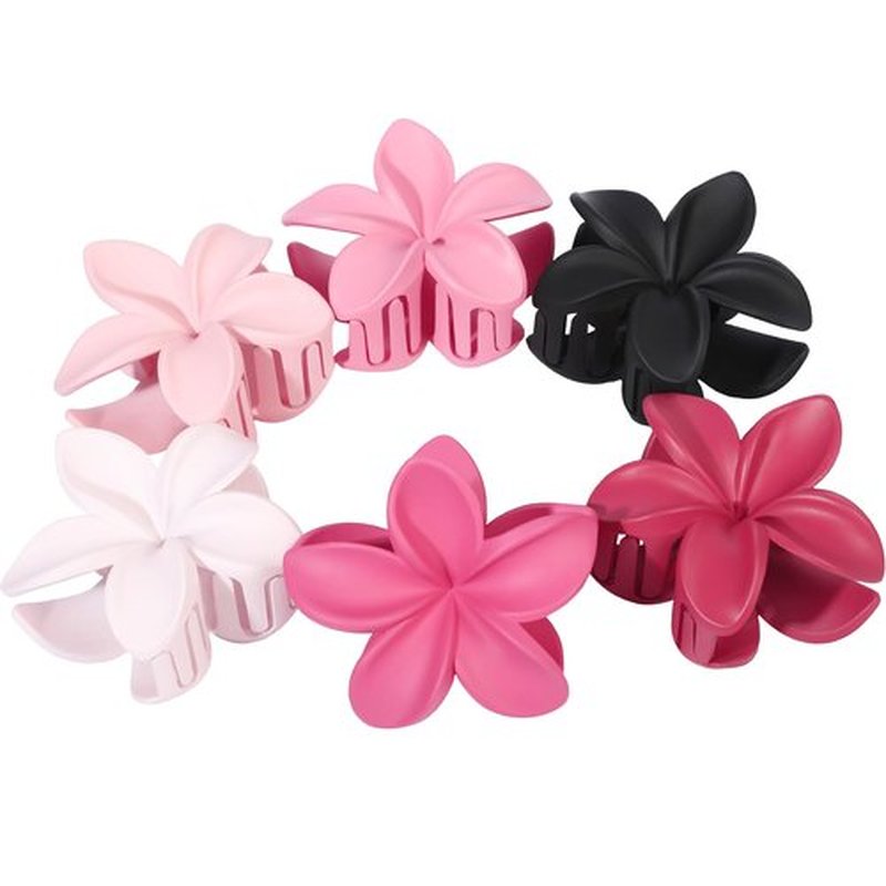 Sisiaipu Flower Hair Clips for Women 6 Pcs Hawaiian Large Claw Clips Plumeria Medium Hair Claw Clips for Thick Thin Hair Hibiscus Tropical Beach Hair Accessories for Women Girls and Girls (Pink)