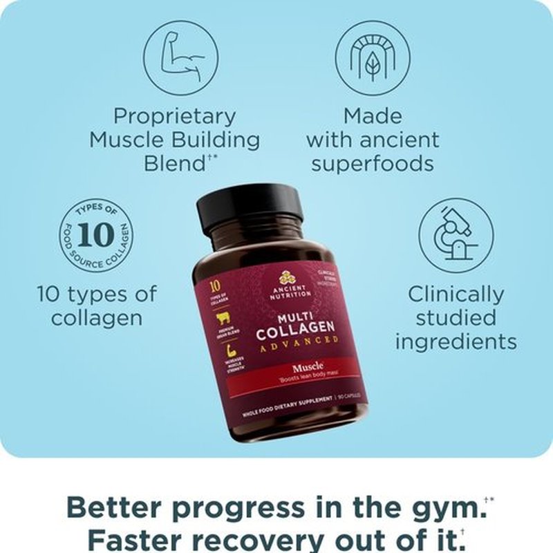 Ancient Nutrition Advanced Multi Collagen Protein Capsules - Supports Muscle Health | 90 Count