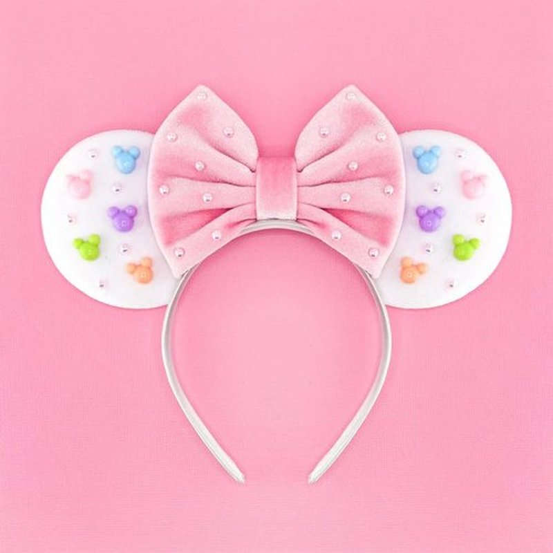 JIAHANG Velvet Mouse Ears Headband with Beads, Velour Hair Bow Hairband, Party Decoration Headwear Hair Accessories for Women Girls