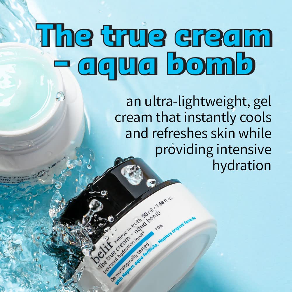 belif True Cream Aqua Bomb Duo Skincare Set | Rich, Weightless Moisturizer for Combination Skin | Antioxidants Packed Face Cream for Daily Hydration | Oat husk, Lady's Mantle | K Beauty | 5.07 Fl Oz