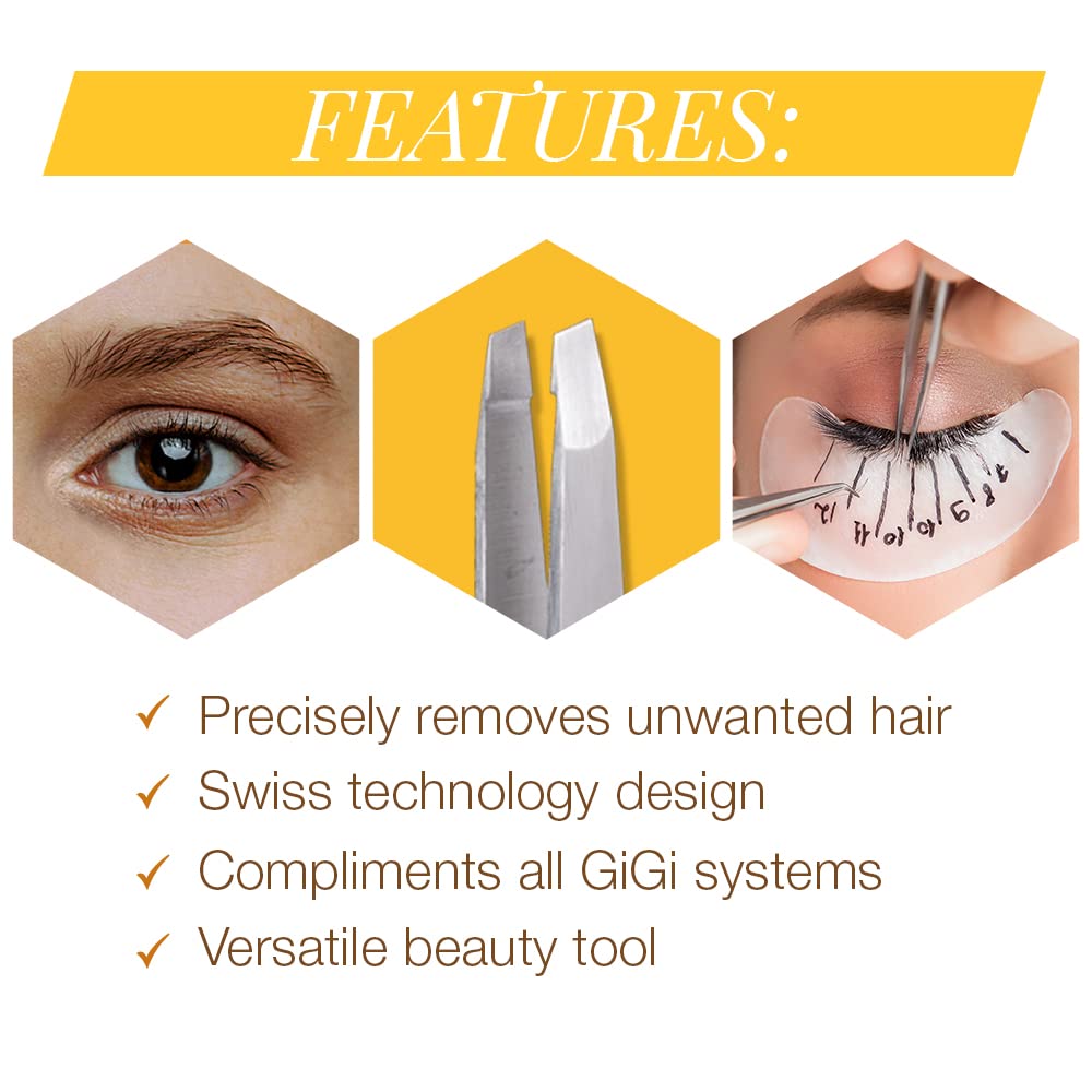 GiGi Swiss Slant Tweezer - Hair Removal Tool for Eyebrows, Face, and Body - Stainless Steel Eyebrow Tweezers for Men & Women