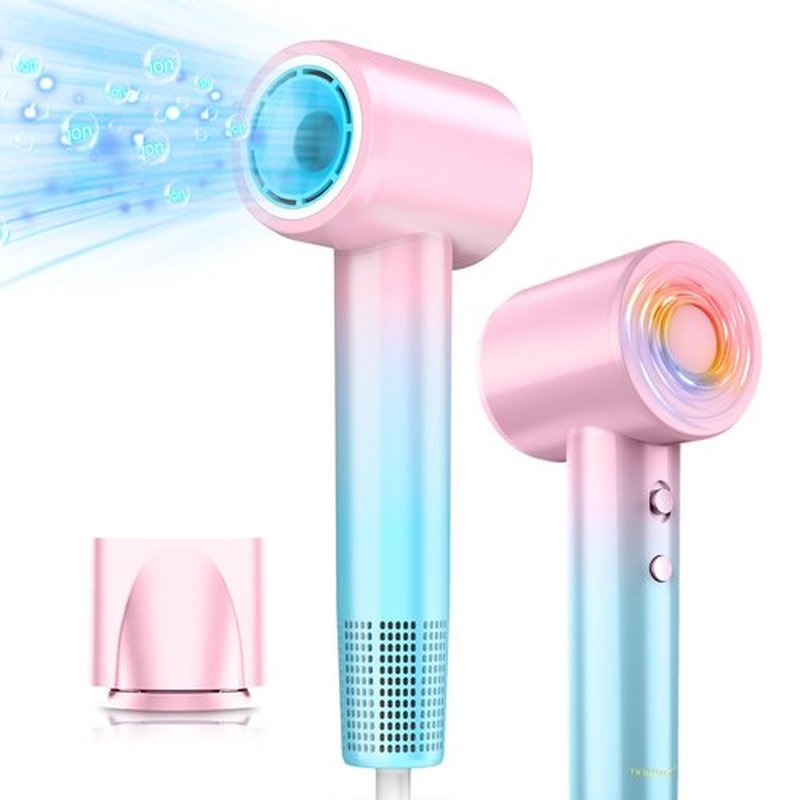 DORISILK Ionic Hair Dryer 110,000 RPM High Speed, Teen Girls Blow Dryer Professional for Salon Home Use, Portable Blowout Hair Dryers Lightweight with Nozzle Hot & Cold Selection for Women, Pink Blue