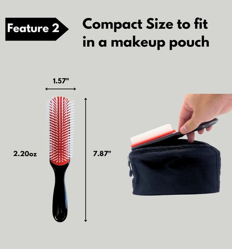 MDSTYLE Hair Brush - Curl Defining Detangler for Thick, Wavy & Coily Hair - 9 Row Design (Black, Small)