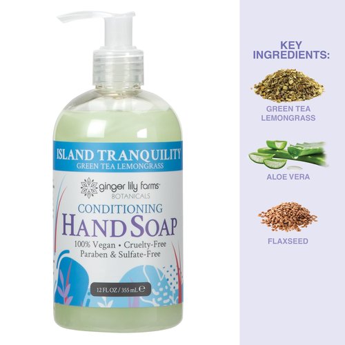 Ginger Lily Farms Botanicals Conditioning Liquid Hand Soap, Island Tranquility, 100% Vegan & Cruelty-Free, Green Tea Lemongrass Scent, 12 Fl Oz (Pack of 6)