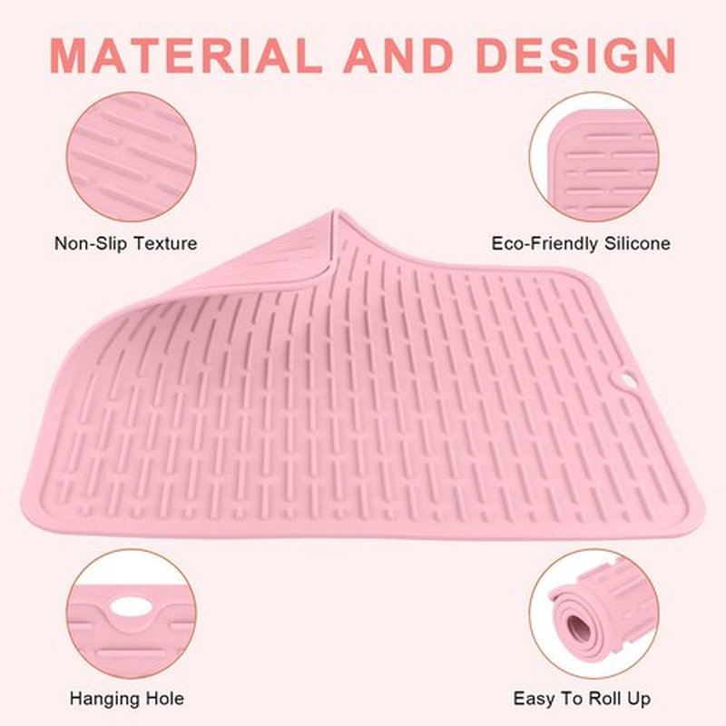 AMIJEAL Oversize Silicone Heat Resistant Mat for Hair Tools, Curling Iron Mat, Hot Tools Holder, Portable Flat Iron Hair Straightener Pad Cover for Travel Vanity Salon(14.2" x 11.0")
