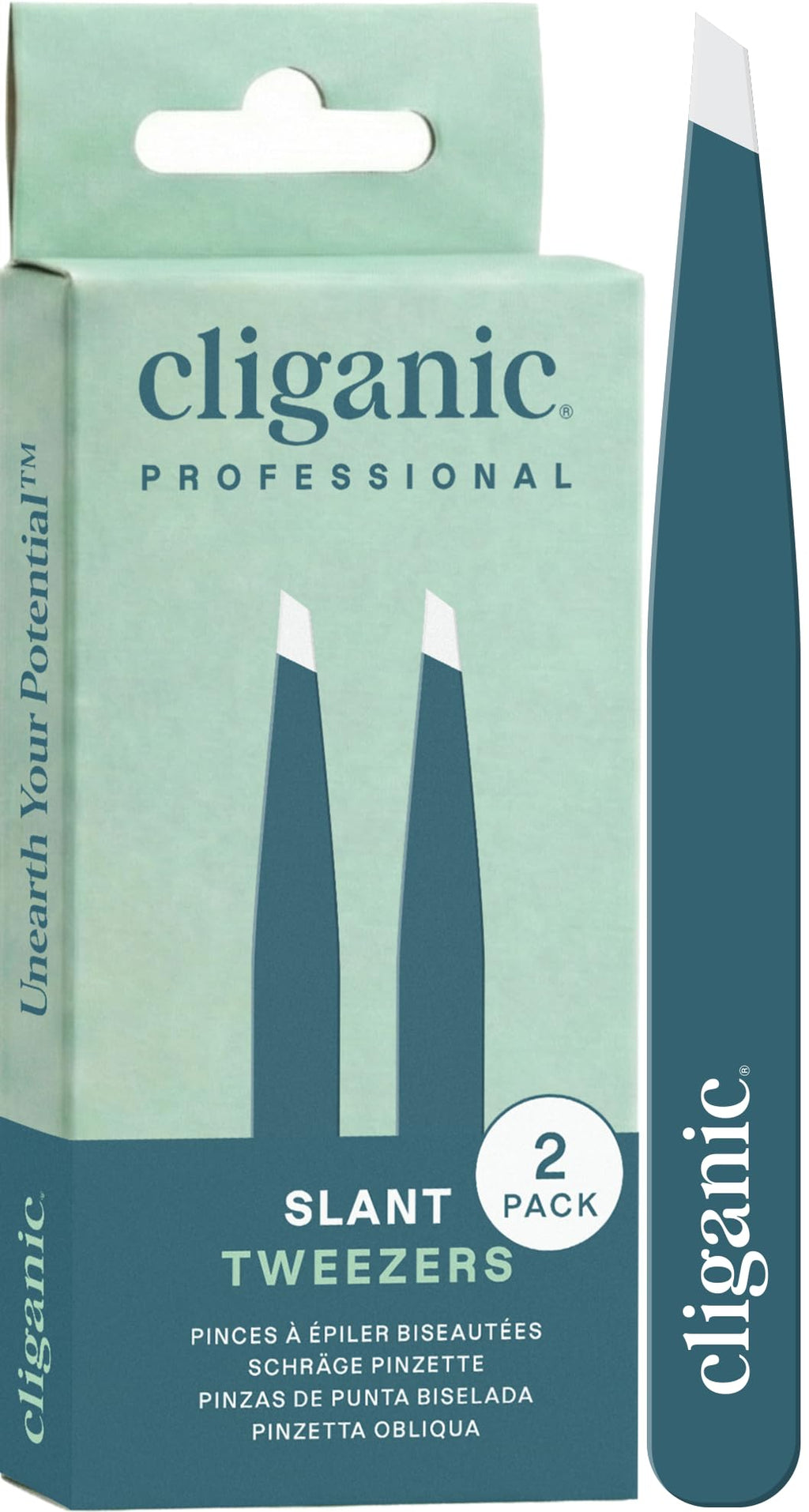 Cliganic Professional Eyebrow Tweezers Slant Tip - Precision for Men & Women, Stainless Steel Best for Plucking Chin Facial Hair