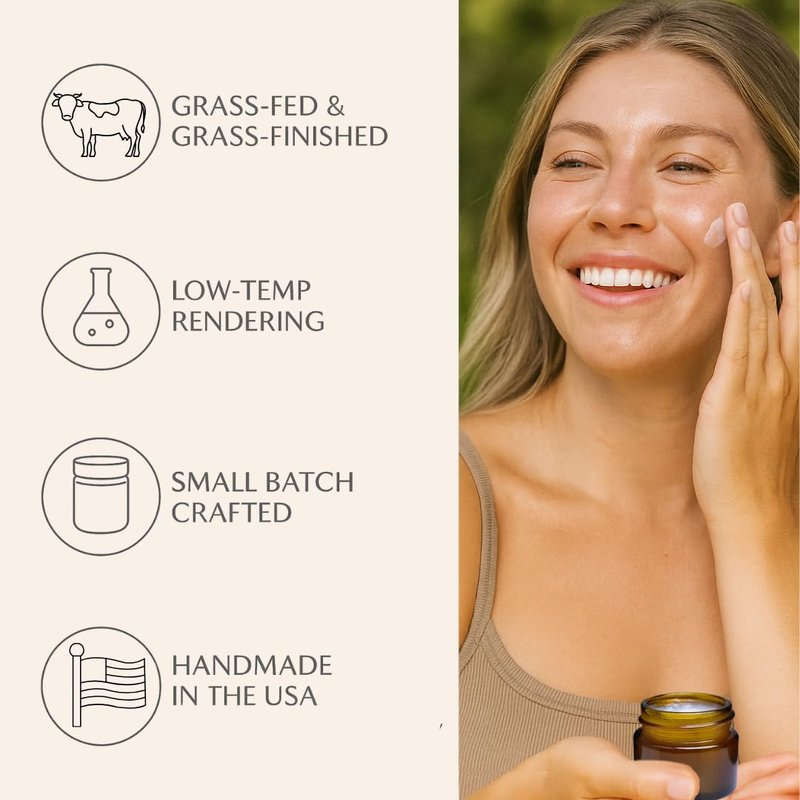 Untamed Organics Handmade Tallow & Honey Skin Balm | 100% Grass-Fed Grass-Finished Tallow + Raw Wild Honey | All Purpose Whole Body & Face Moisturizer For Sensitive Skin, 2 fl. oz. (Unscented)