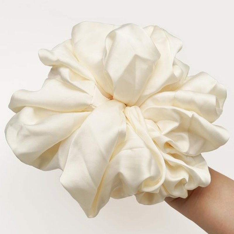 JGQUR Oversized Satin Scrunchies for Women - 2 Pack Extra Large Hair Ties Accessories, Big Silk-Like Ponytail Holders, No-Damage Elastic Bands for Thick Curly Hair, Black Beige