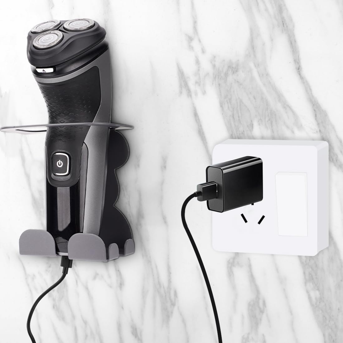 Linkidea Wall Mount Electric Razor Holder, Shaving Stand Compatible with Philips Norelco Shaver 3600, 2400, Series 7000, Bathroom Shaver Accessory Storage Holder (Grey)