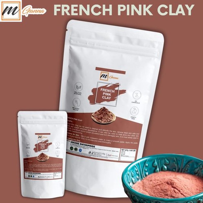 mGanna 100% Natural French Pink Clay Powder/Rose Clay (One Pound) for DIY Facial Masks, Creams, Soft Peels and Scrubs, and Soap Making 1 LB / 454 GMS