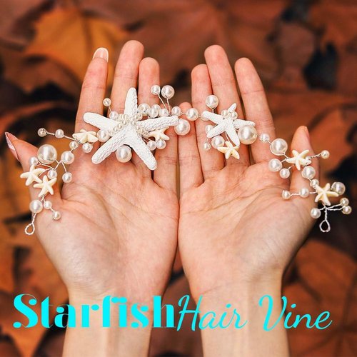 GORAIS Starfish Bride Wedding Hair Vine Silver Pearl Bridal Mermaid Headpiece Beach Hair Accessories Headband for Women and Girls