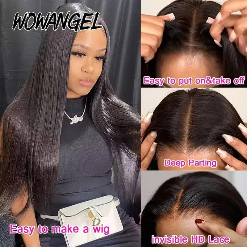 WOWANGEL 0.1mm Ultra-thin SKINLIKE Real HD Lace Closure, 2x6 Body Wave Unprocessed Virgin Human Hair Closure Pre Plucked Invisible Hair Knots Natural Hairline Invisible HD Lace 20 Inch