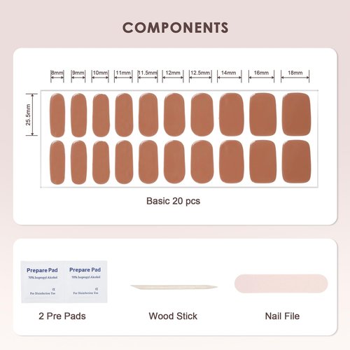 KHARITA Semi Cured Gel Nail Strips – Real Gel Nail Polish Wraps for Brittle Nails | Waterproof Long Lasting Easy Peel-Off Removal | Hema-Free | 20-Piece Warm Brown Salon Kit with File & Stick