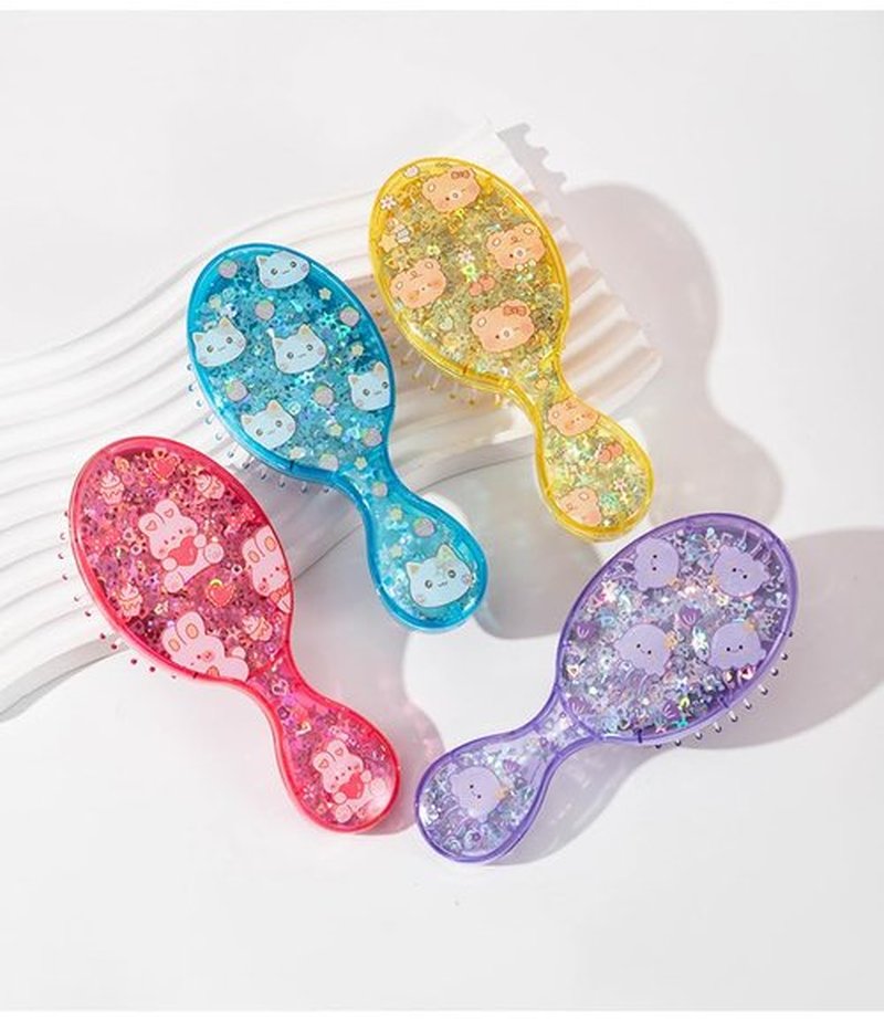 A'BREE Glitter Mini Hair Brush for Girls & Kids – Gentle Detangling Brush for Tangle-Free Hair, Travel-Friendly Size (Blue)