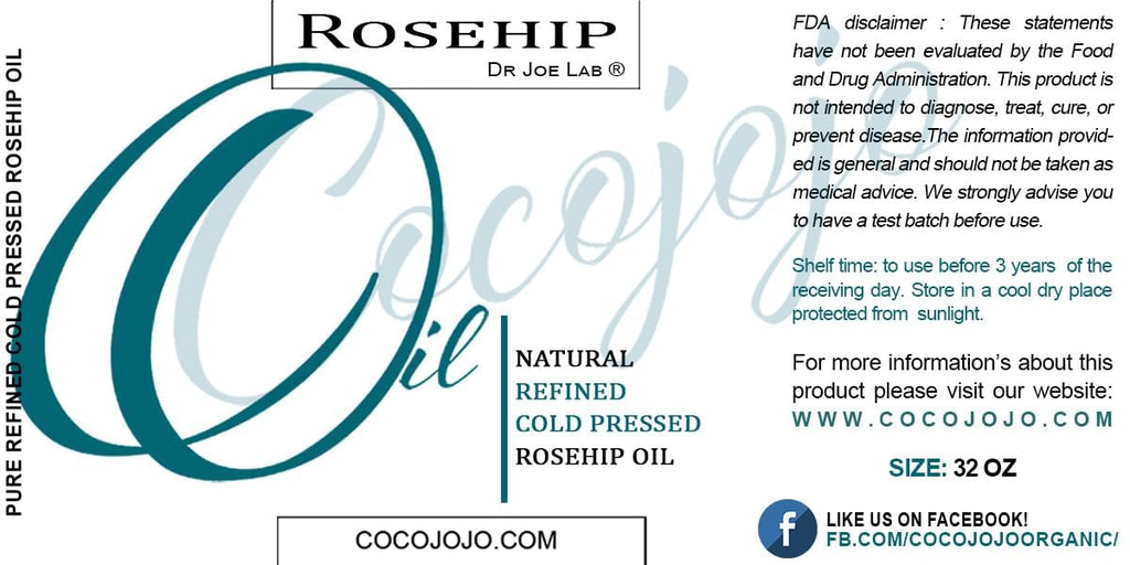 cocojojo Rosehip Oil for Face, Rose Oil for Face, Rose Hip Oil for Face, Rosehip Oil, Pure refined Cold Pressed All Natural for Hair Skin Face Body Nails Pure Oil - 32 Oz