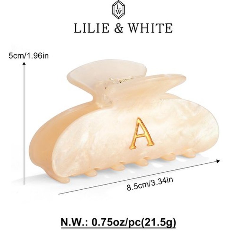 LILIE&WHITE Acrylic Letter Hair Clips For Women Stylish A Monogram Hair Claw Alphabet Hair Clip Fashion Glitter Claw Clips Elegant And Durable Hair Accessory Large Hair Clips A