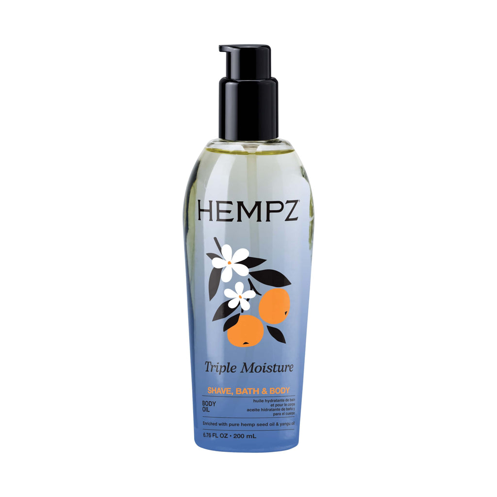 Hempz Triple Moisture Fresh Citrus Herbal Hydrating Multi-Purpose Body Oil for Face or Body - Moisturizing Bath, Shower, or Shaving Oil for Dry or Sensitive Skin for Women & Men, 6.76 Oz