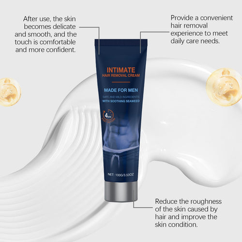 2PCS Men's Hair Removal Cream, Home Hair Removal Cream for Men - Residue-Free & Mark-Free Depilatory Cream, Moisturizing Gentle Formula with Seaweed Extract