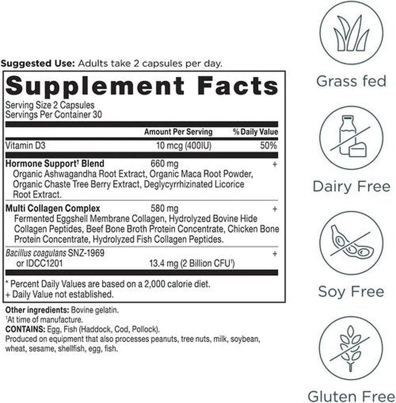 Ancient Nutrition Hormone Balance Collagen Supplement - Hydrolyzed Peptides for Energy Support | 60 Capsules