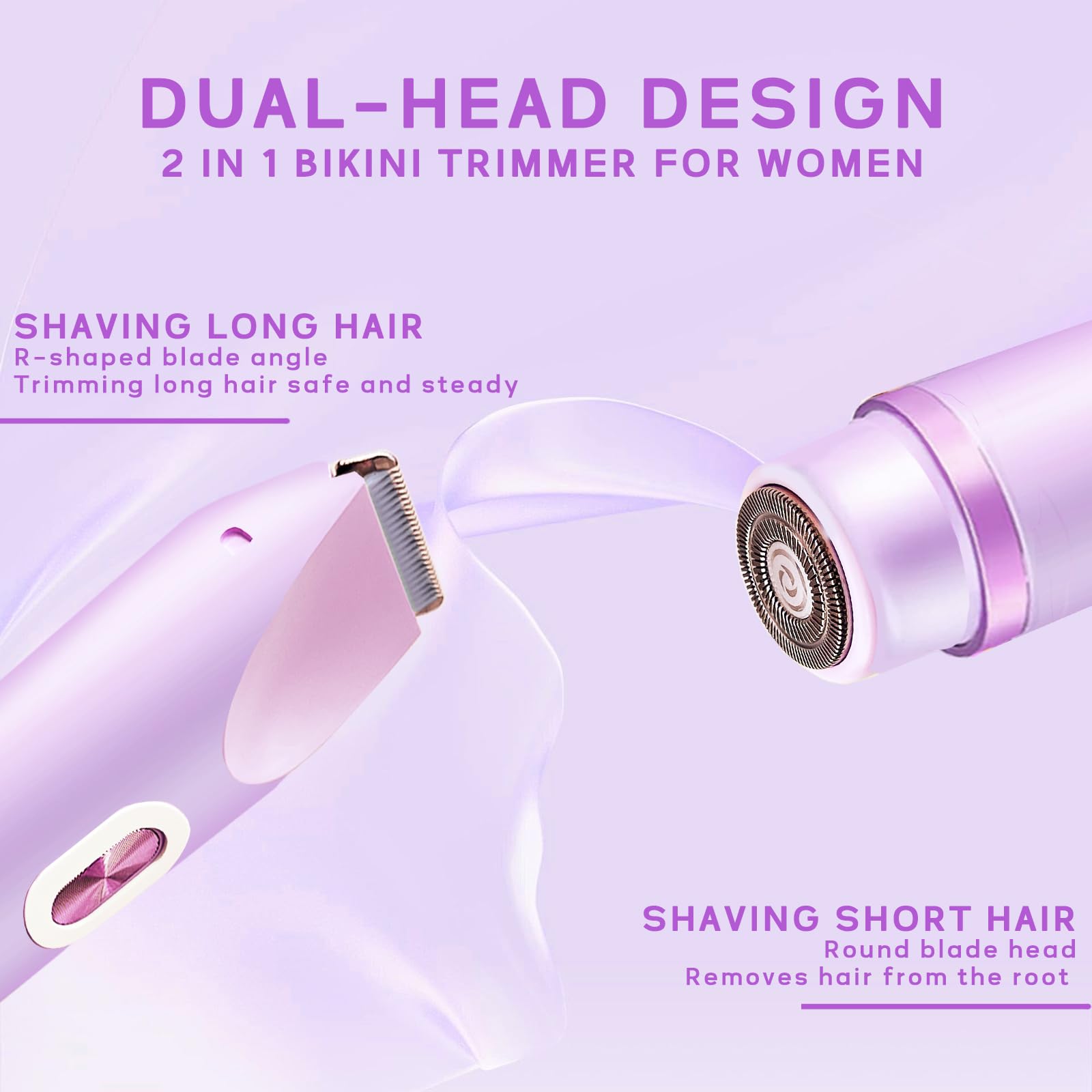 2025 New Electric Womens Shaver, 2-in-1 Body Shaver & Bikini Trimmer for Women, Waterproof Wet & Dry Use Body Hair Electric Razor Trimmer for Bikini Underarm Leg Arm Body Face (Purple)