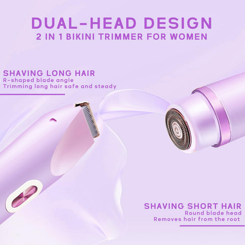 2025 New Electric Womens Shaver, 2-in-1 Body Shaver & Bikini Trimmer for Women, Waterproof Wet & Dry Use Body Hair Electric Razor Trimmer for Bikini Underarm Leg Arm Body Face (Purple)