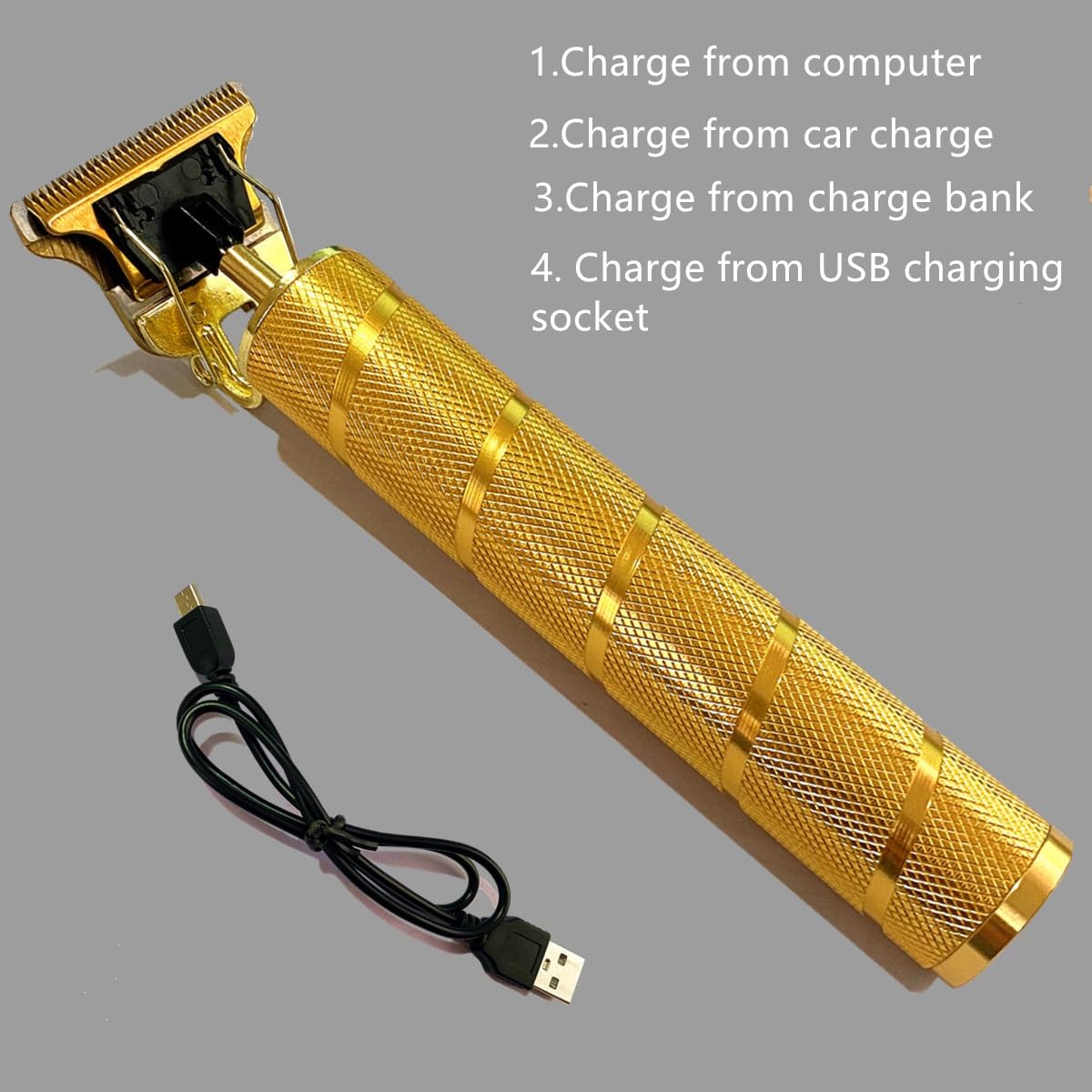 goldseaside Pro T Clippers, Electric Pro Li Trimmers T Blade Trimmer Cordless Rechargeable, Professional Baldheaded USB Rechargeable Hair Clipper for Men(Gold)