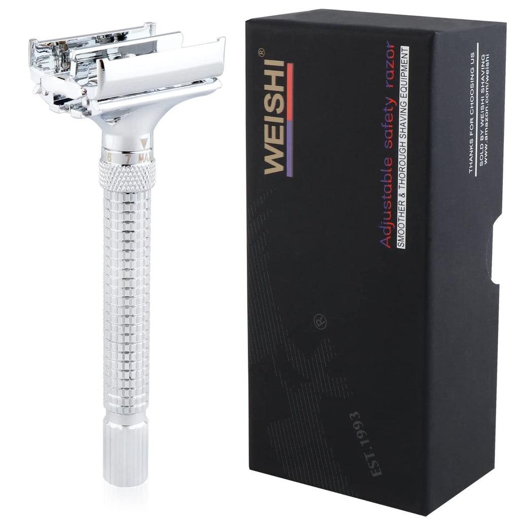 WEISHI Safety Razor Adjustable Butterfly Open Double Edge Chrome
