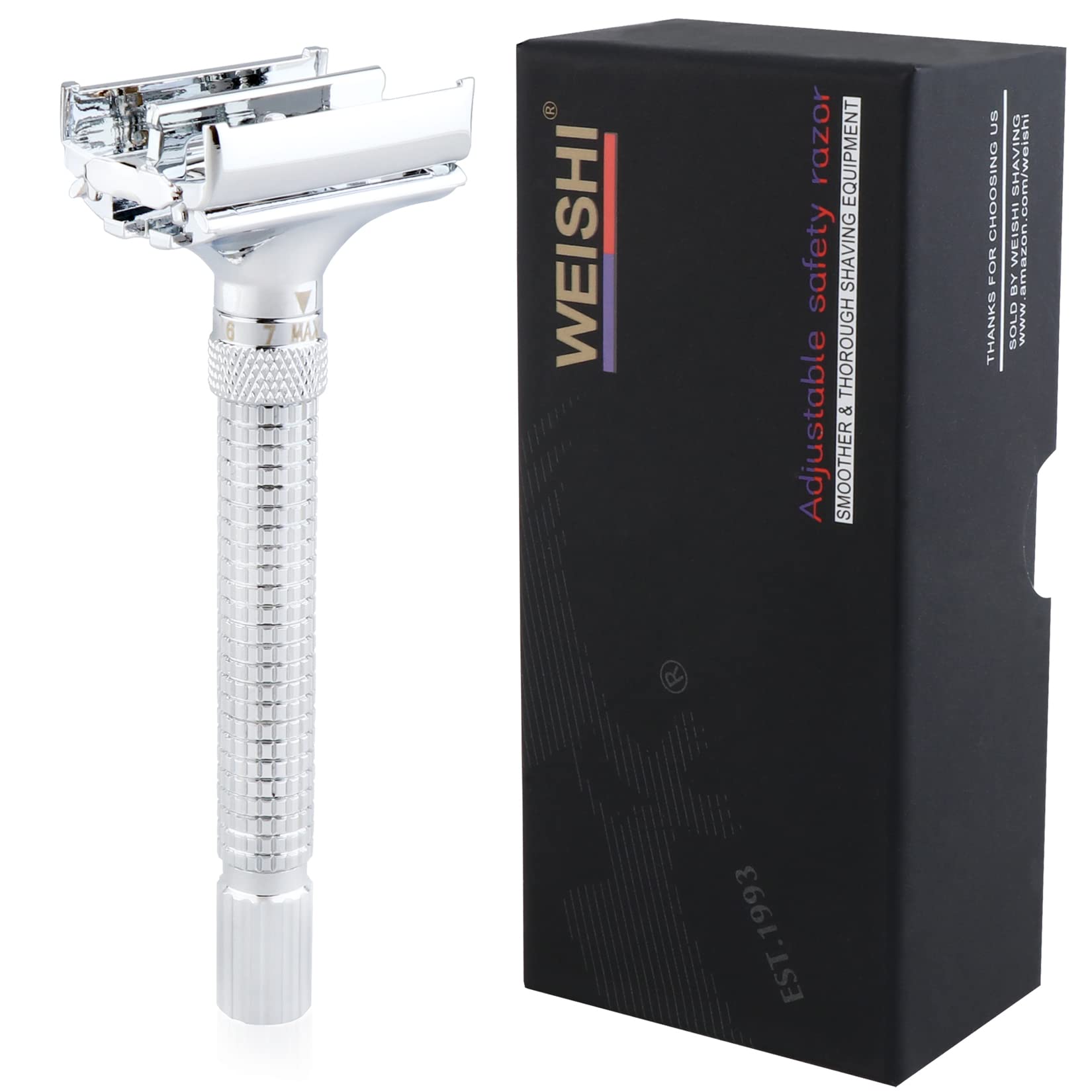 WEISHI Safety Razor Adjustable Butterfly Open Double Edge Chrome