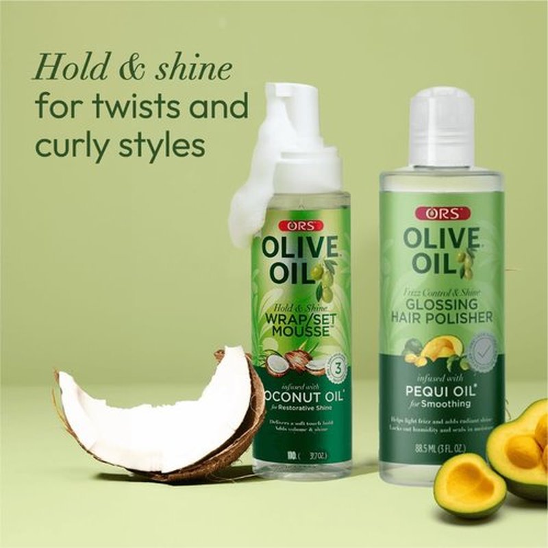 ORS Olive Oil Glossing Hair Polisher Frizz Control & Wrap Set Mousse Restorative Shine 2 Piece Set