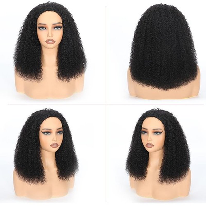 GIESWY Half Wig Human Hair Kinky Curly 200 Density 3 In 1 Seamless Flip Over headband wig human hair Glueless Wear and Go Beginner Friendly Kinky Curly Wig Human Hair Headband Wig for Women(20inch)