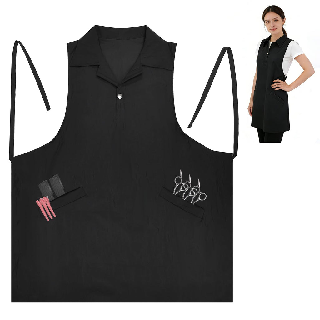 Barber Apron, Multi-Functional Work Cape for Hairdressing, Featuring Multiple Pockets for Organizing Hairdressing Supplies (BLACK-Blouse)