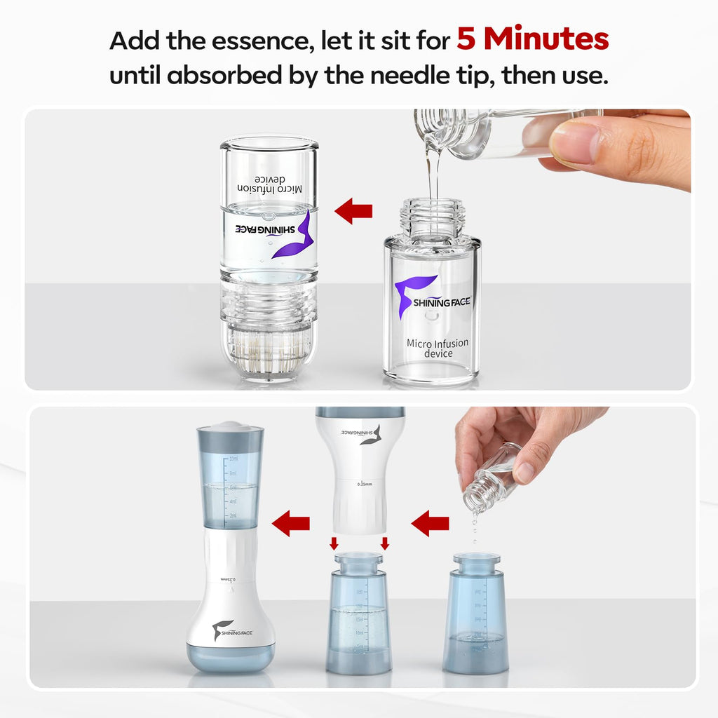 Micro Infusion System for Face & Neck-Micro Infusion Kit to Leave Skin Firmer & Smoother-0.25mm Facial Stamp with Collagen & Hyaluronic Acid Serum for At Home Glow and Anti-aging-1 Month Supply