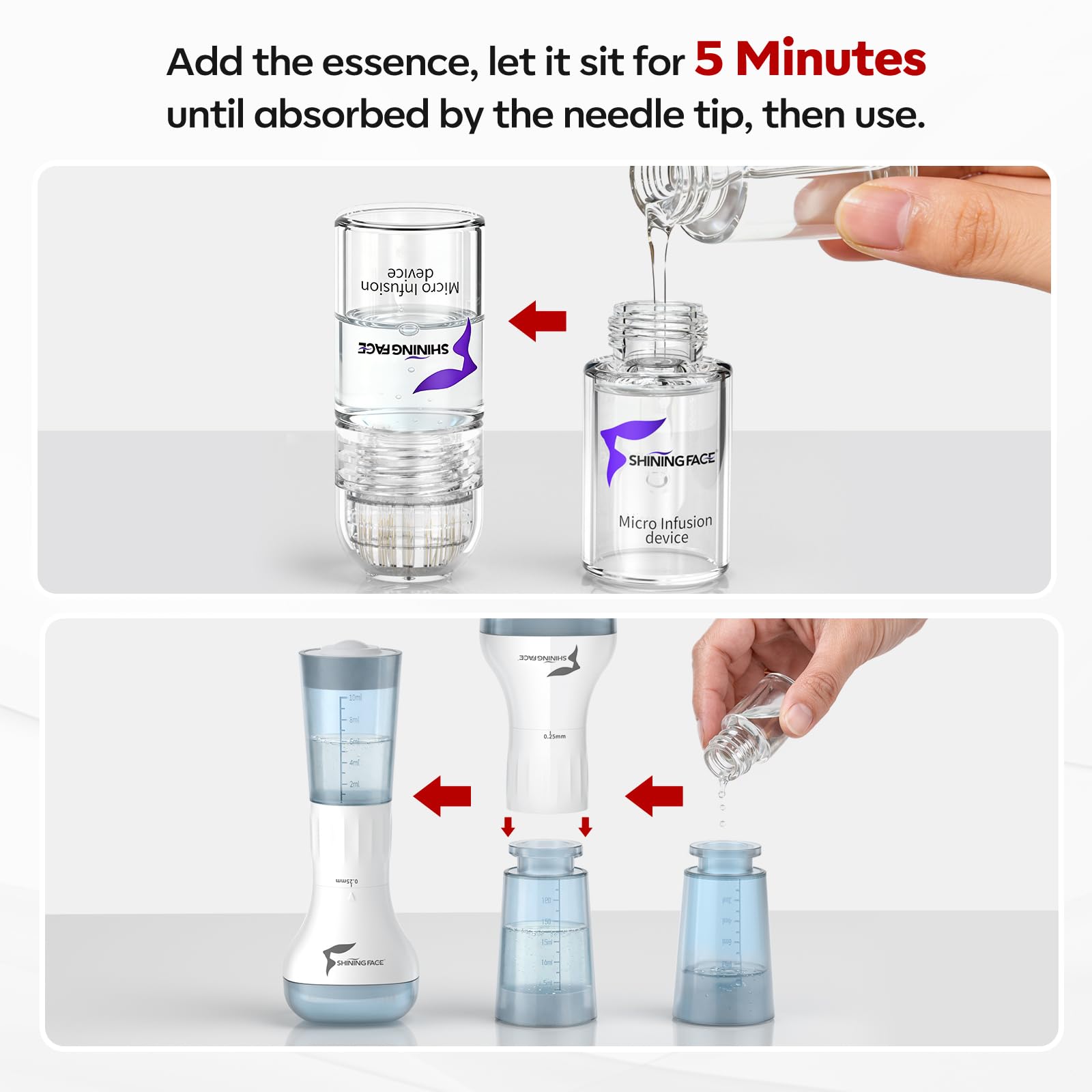 Micro Infusion System for Face & Neck-Micro Infusion Kit to Leave Skin Firmer & Smoother-0.25mm Facial Stamp with Collagen & Hyaluronic Acid Serum for At Home Glow and Anti-aging-1 Month Supply